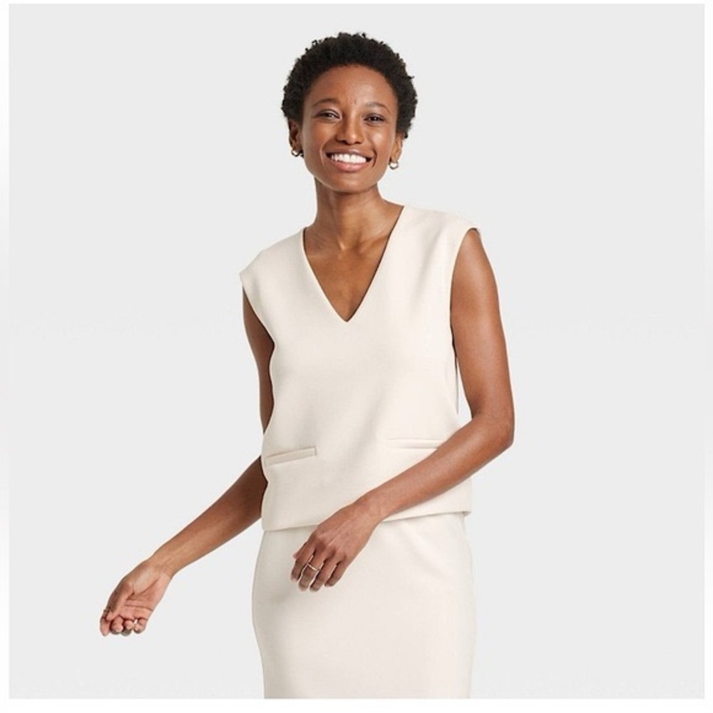 Cream Sleeveless V-Neck Top